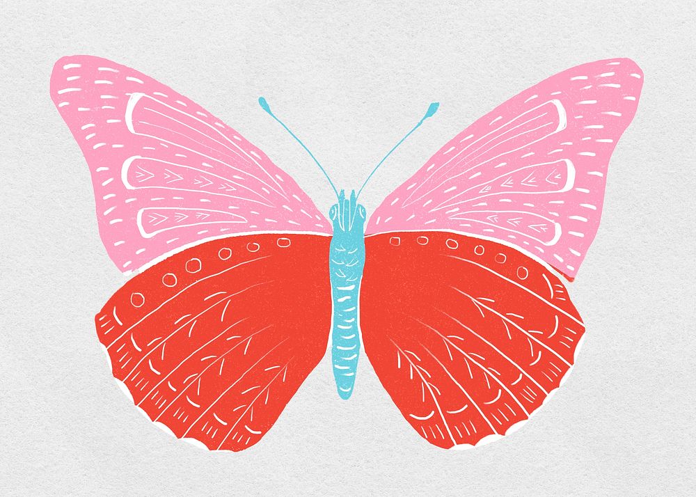 Colorful butterfly psd vintage drawing clipart