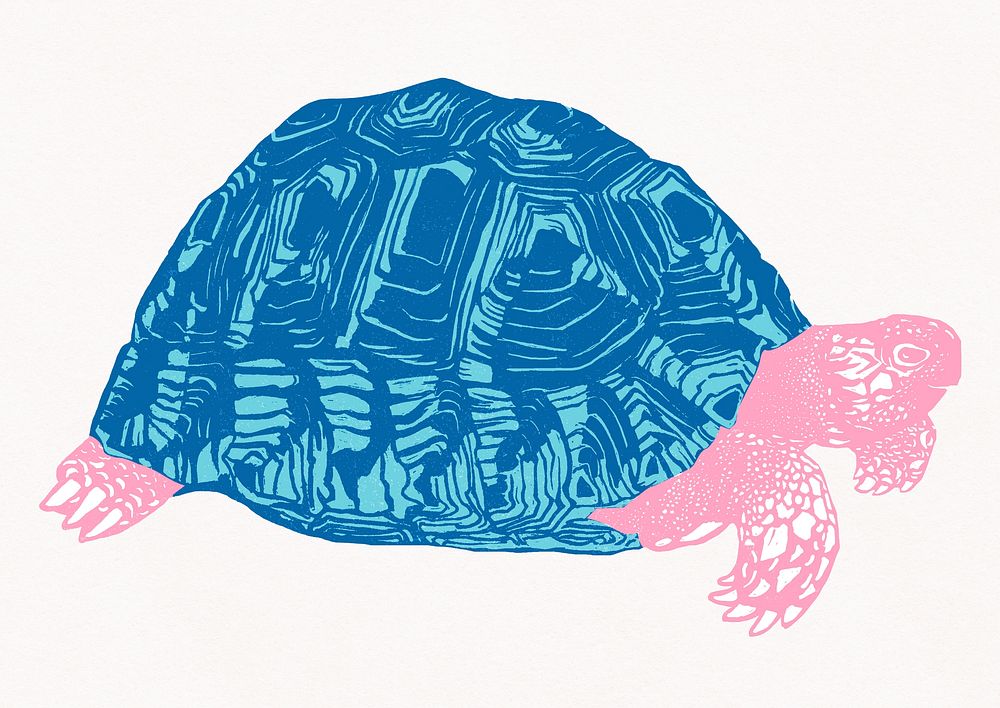 Vintage blue turtle psd reptile hand drawn