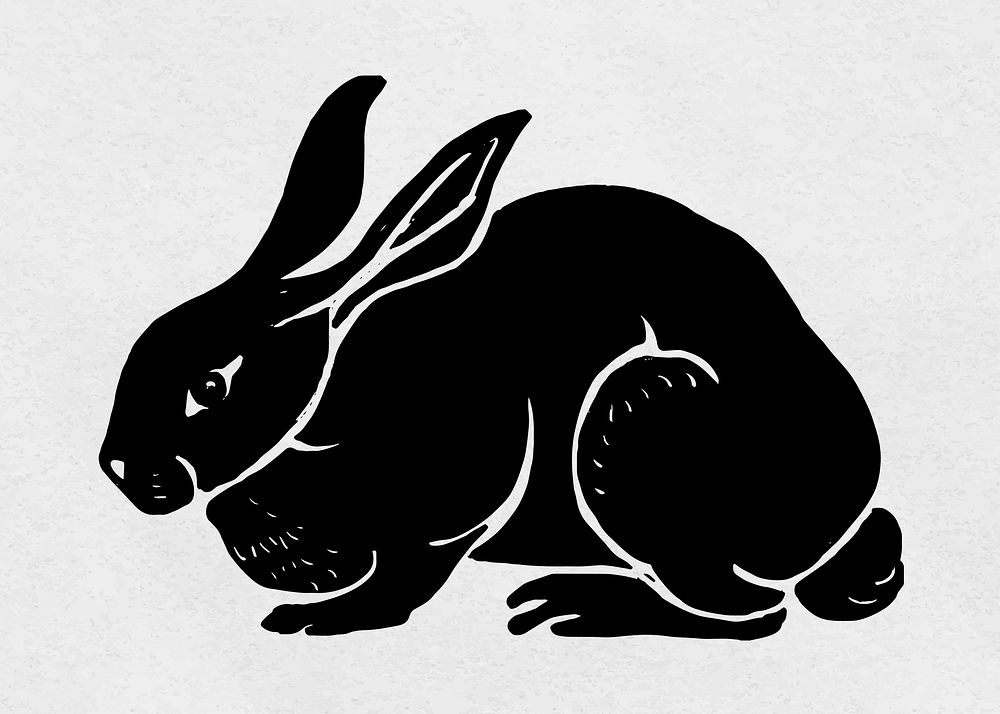 Vintage rabbit vector animal linocut stencil pattern drawing
