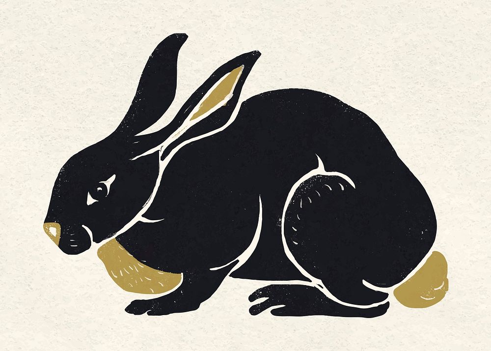 Black rabbit vector animal vintage drawing