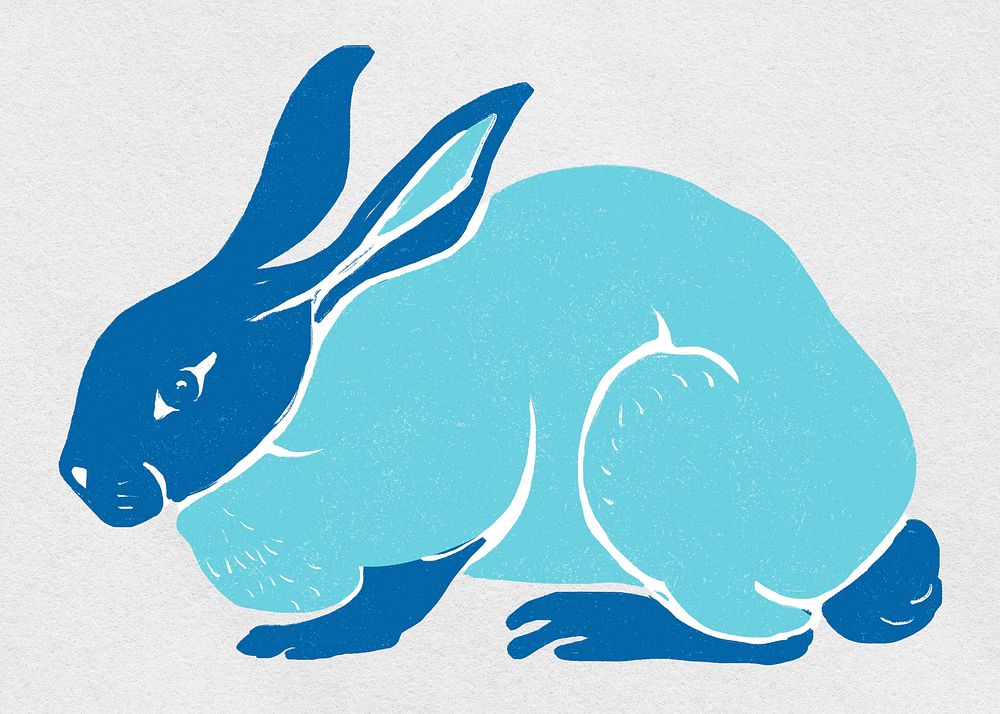 Vintage light blue rabbit psd animal hand drawn clipart