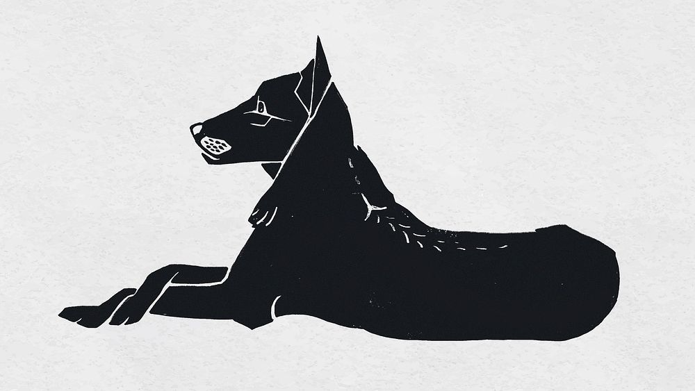 Vintage dog black linocut hand drawn