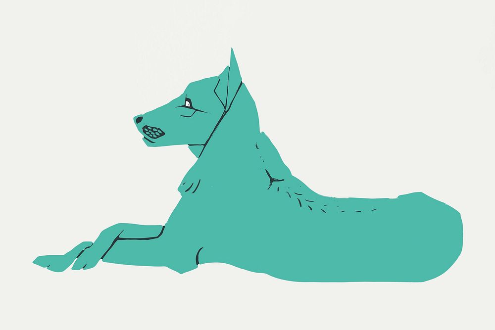 Linocut turquoise dog vector animal vintage drawing
