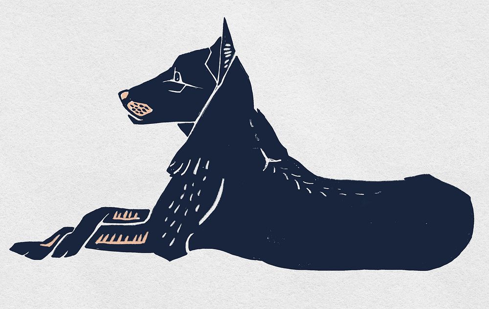 Retro linocut dog psd hand drawn illustration