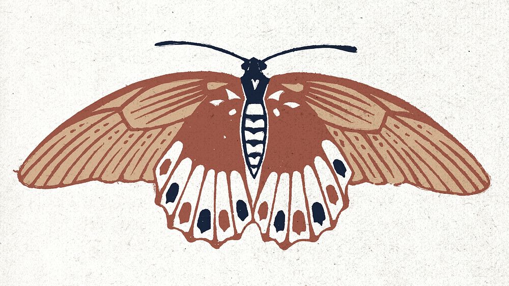 Brown moth psd vintage stencil pattern