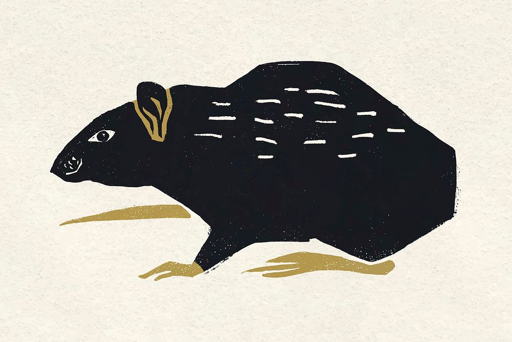 Vintage black rat animal stencil painting