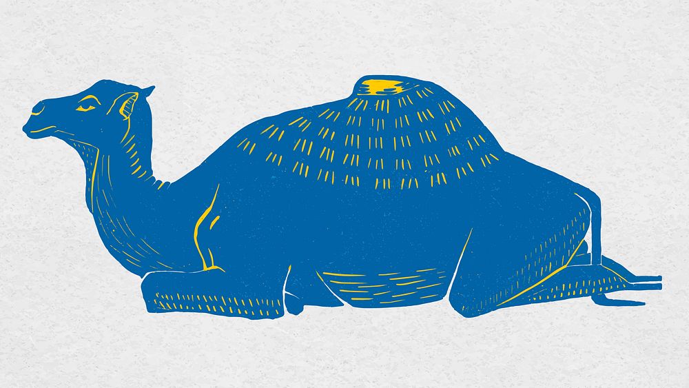 Blue camel animal vector vintage drawing