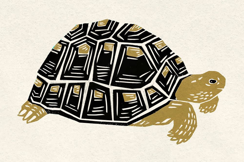 Black turtle vector vintage linocut clipart