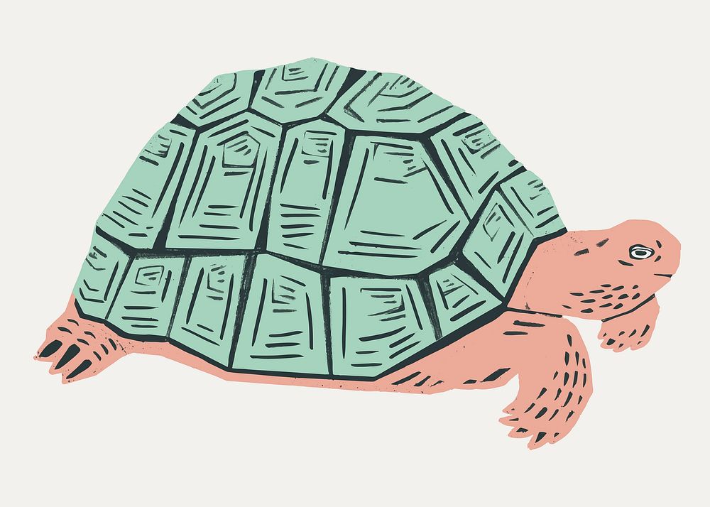 Retro mint green turtle stencil pattern hand drawn