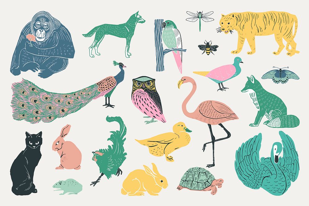 Vintage wild animals stencil pattern collection