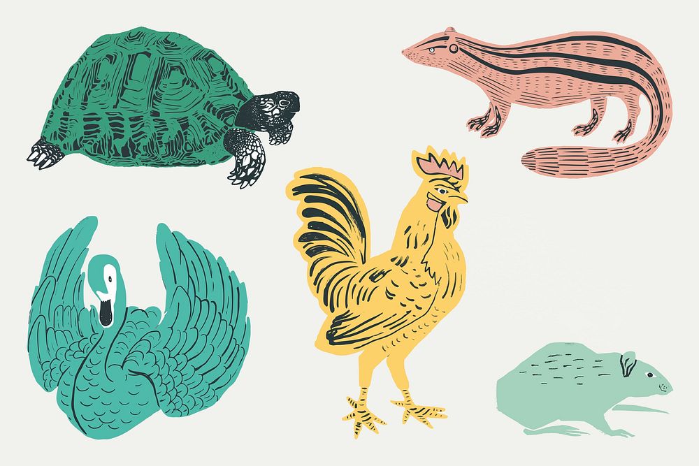 Vintage animals vector stencil pattern set