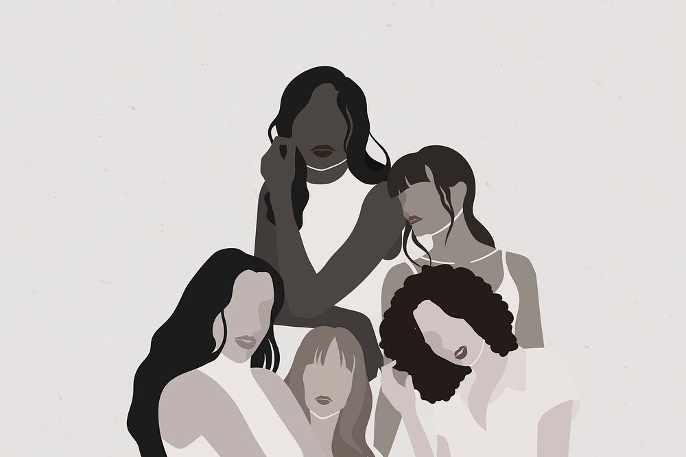 Diverse women with no face monotone illustration