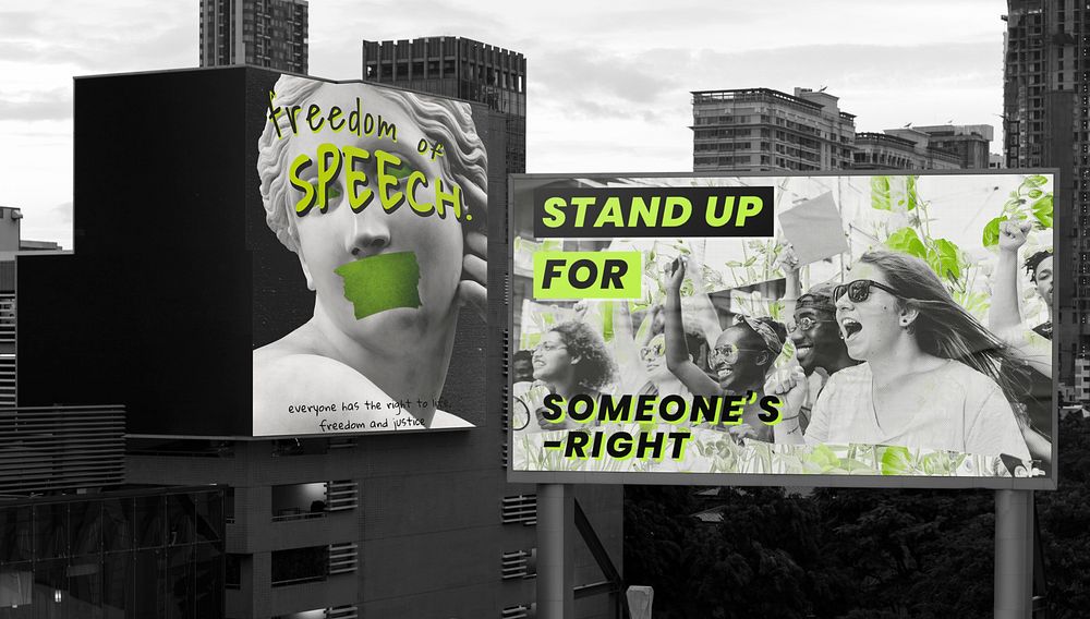 Human Rights campaign posters presenting on billboard buildings