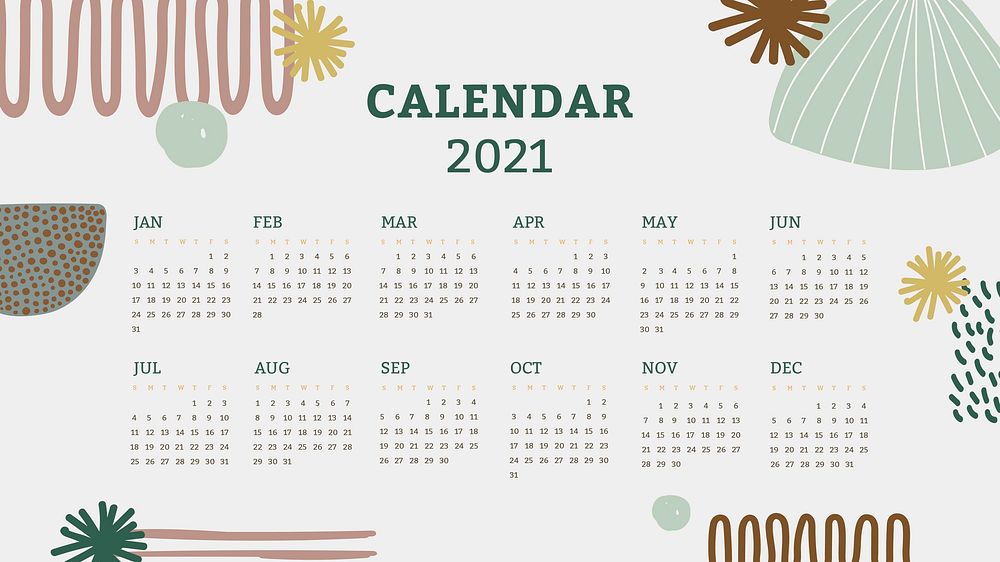 Calendar 2021 HD wallpaper vector printable template set Scandinavian mid century background
