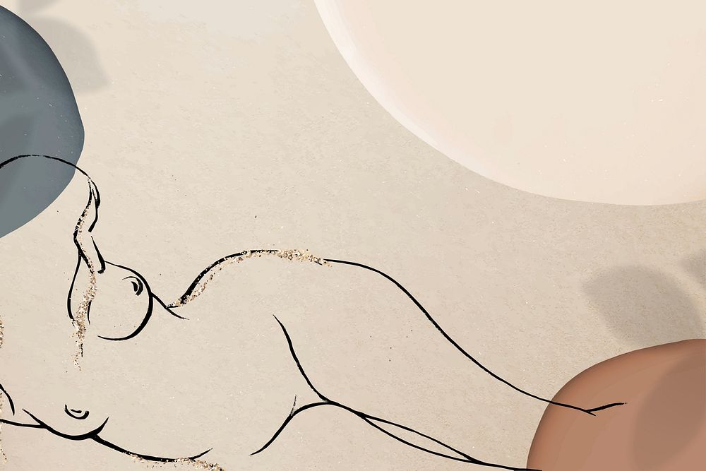 Sketched nude lady background vector in shimmery earth tone
