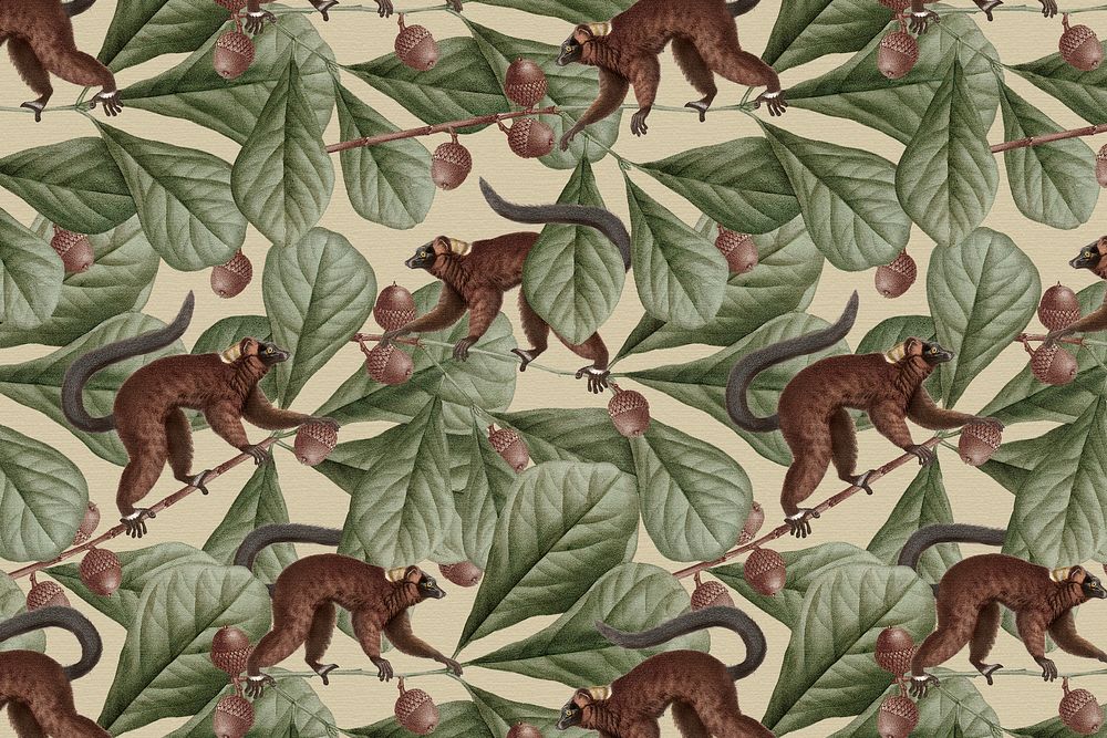 Lemur pattern background vector jungle illustration