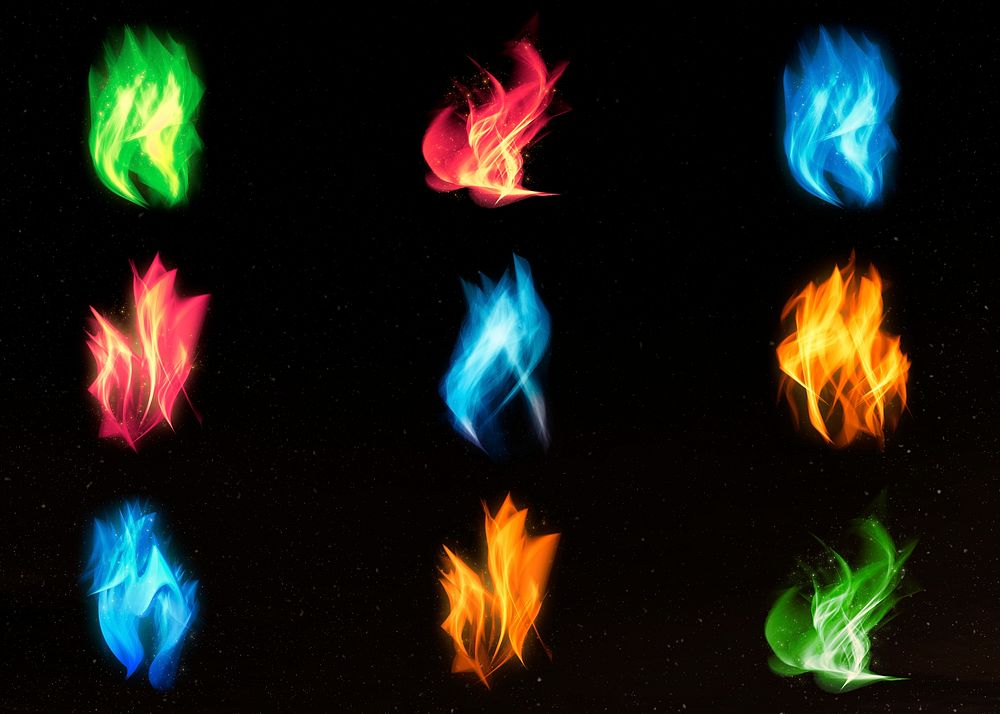 Retro fire flame psd graphic element set