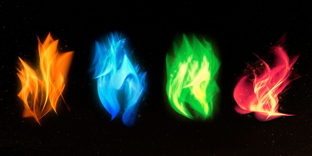 Colorful fire flame graphic element set