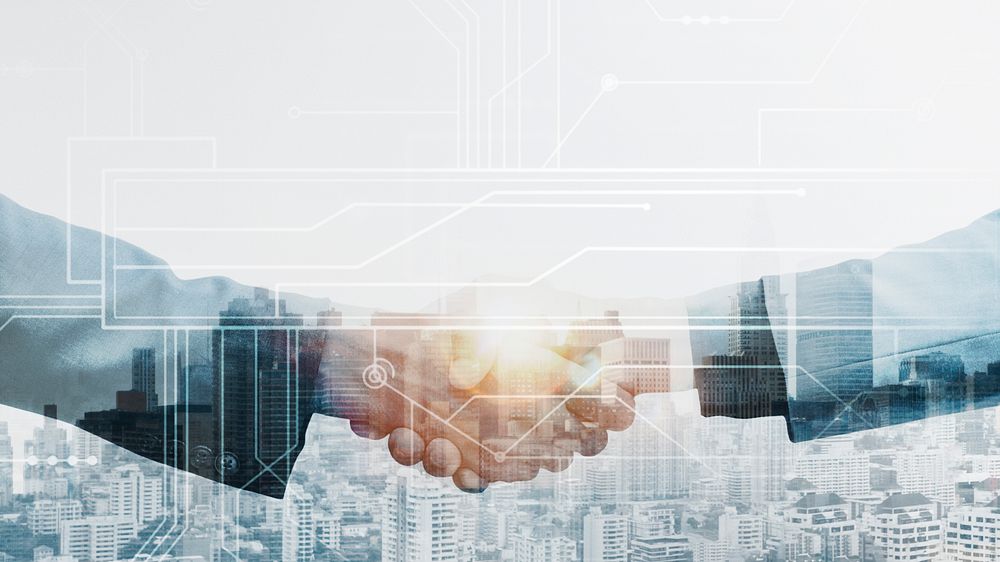 Business partners handshake global corporate business
