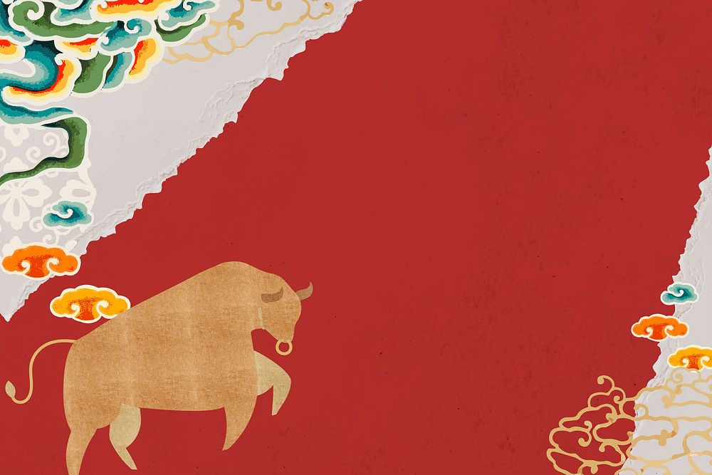 Year of ox psd red border Chinese oriental background