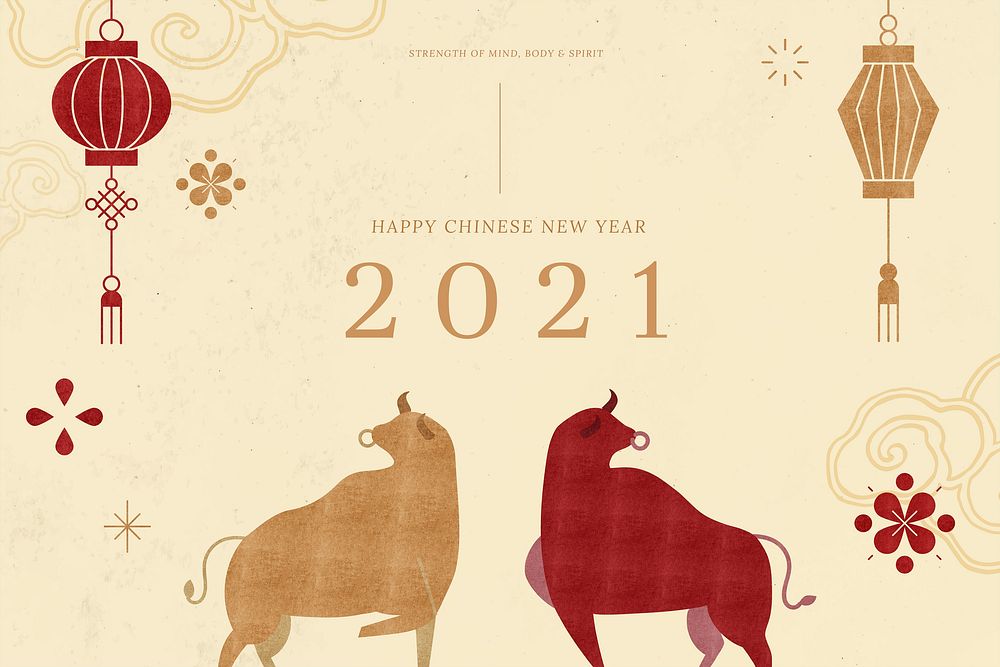 Chinese greeting editable banner psd 2021 for the year of the ox
