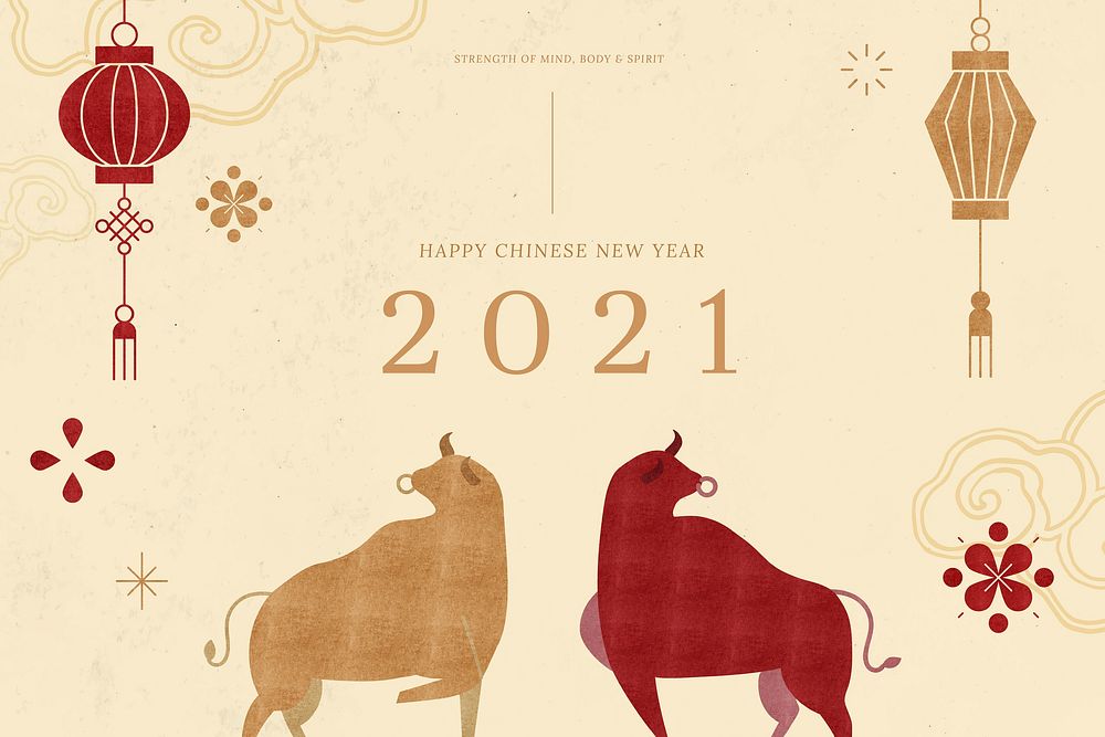 Chinese greeting editable banner vector 2021 for the year of the ox