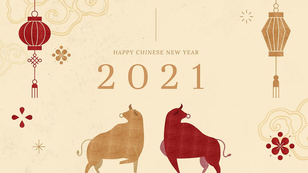 2021 Chinese Ox Year vector yellow banner