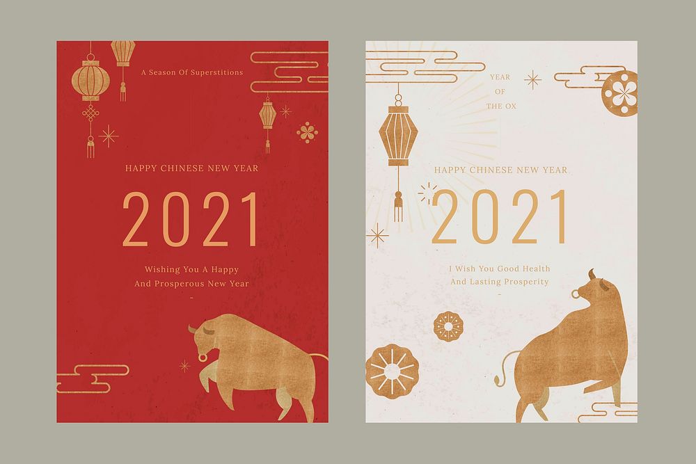 Chinese New Year vector 2021 editable greeting cards set