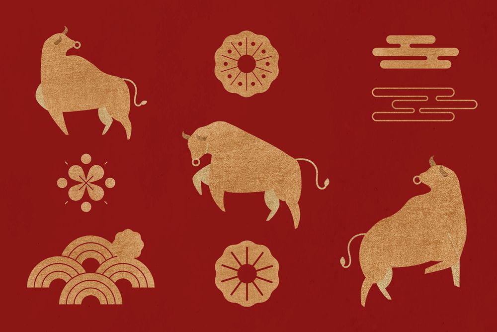 2021 Chinese New Year psd Ox golden illustration set