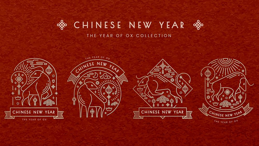 Lunar New Year 2021 vector Ox gold stickers set