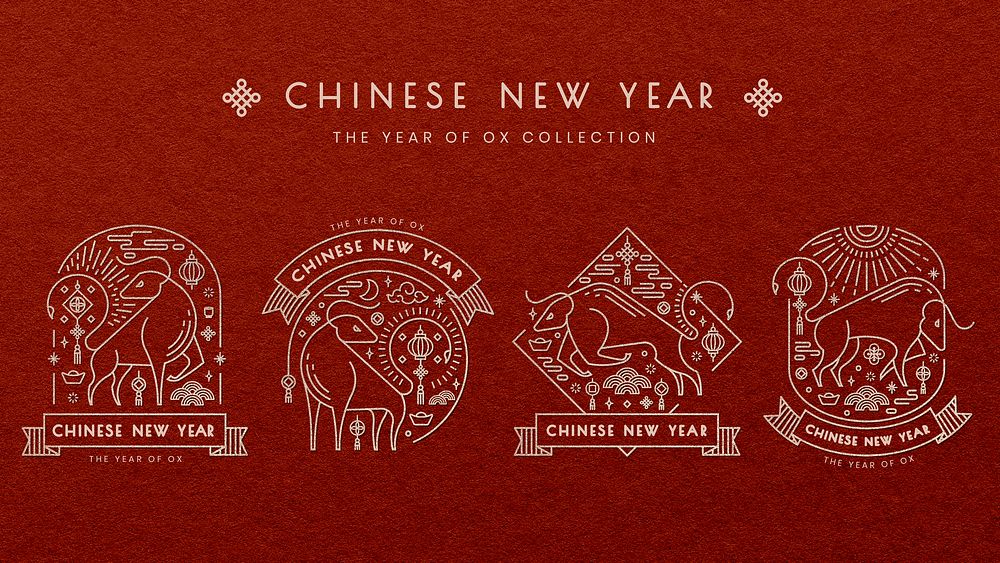 2021 Chinese New Year psd Ox red illustration collection
