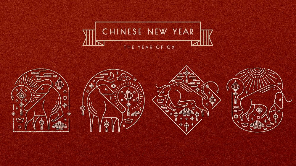Chinese New Year psd Ox red illustration collection