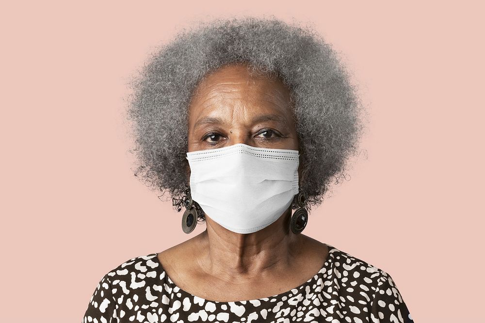 Elderly woman wearing mask for Covid-19 prevention campaign