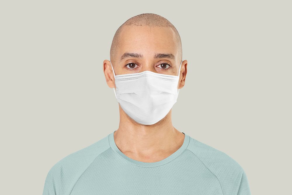 Man wearing mask psd mockup face closeup Covid-19 prevention campaign