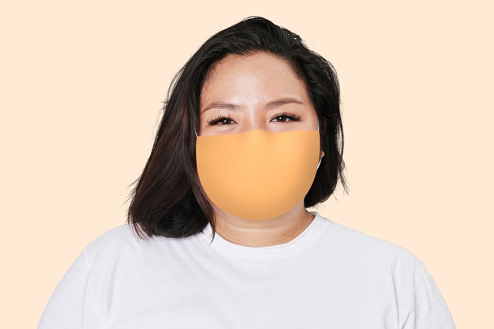 Woman wearing mask psd mockup new normal lifestyle studio shoot