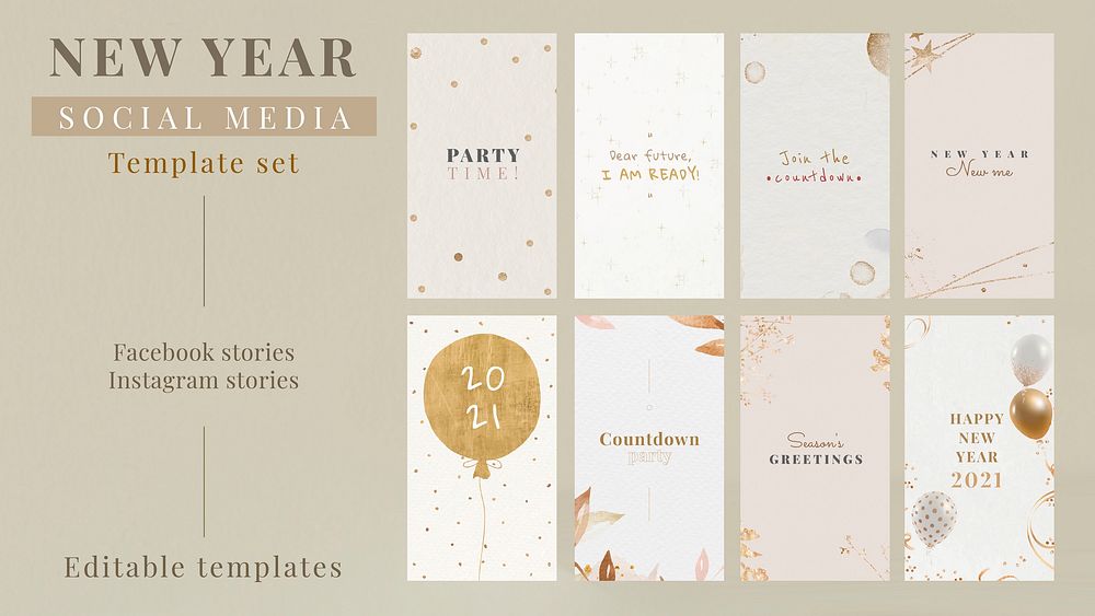 New year editable template vector set festive social media background