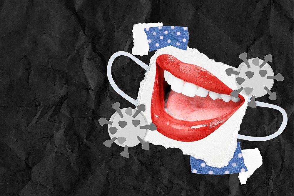 Lips on face mask psd mixed media collage