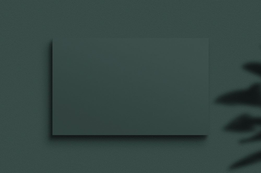 Blank green business card with leaf shadow