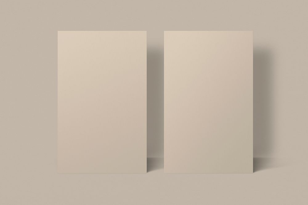 Blank beige business card in front and rear view
