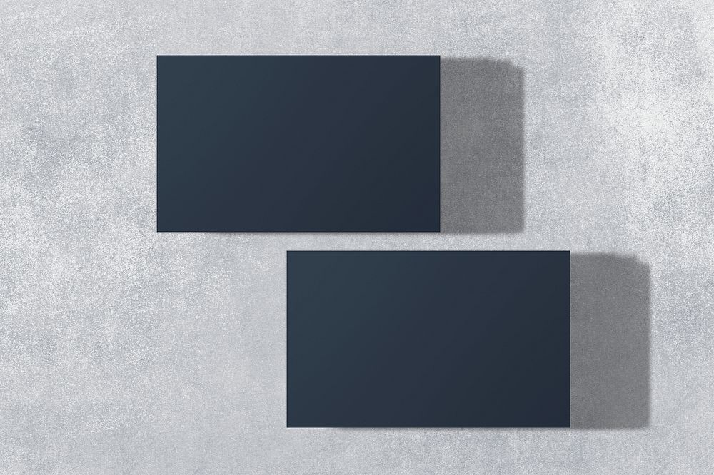 Blank dark blue business card in front and rear view