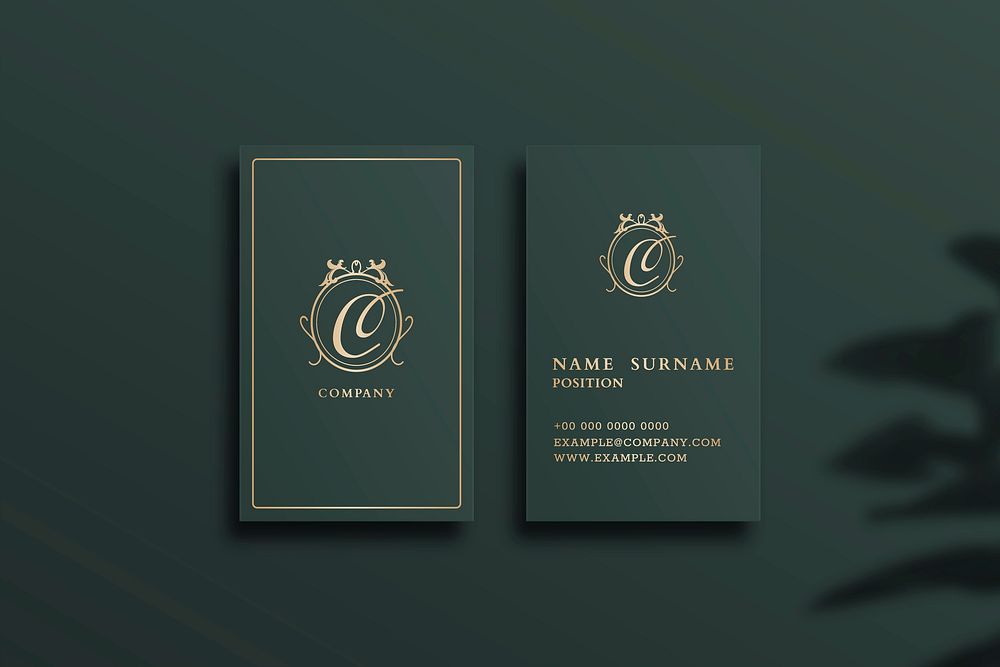Luxury business card mockup vector in green tone with front and rear view