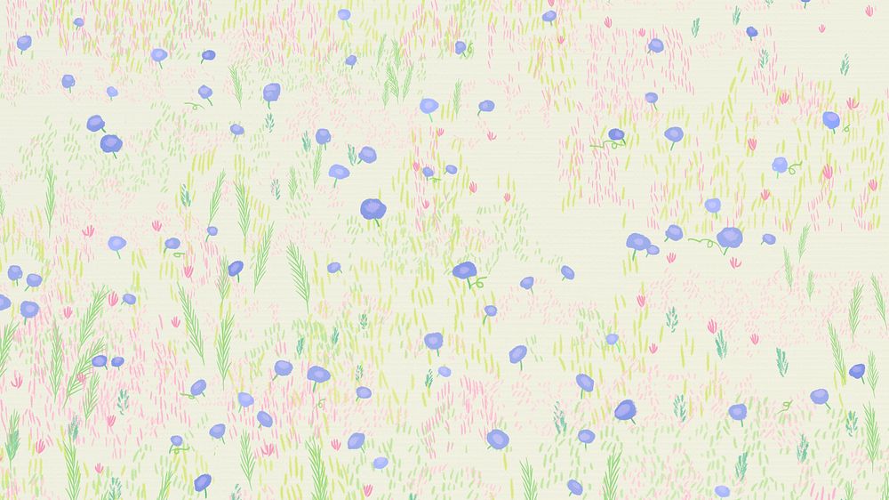 Sketched flower field vector background bird eye view desktop screen background