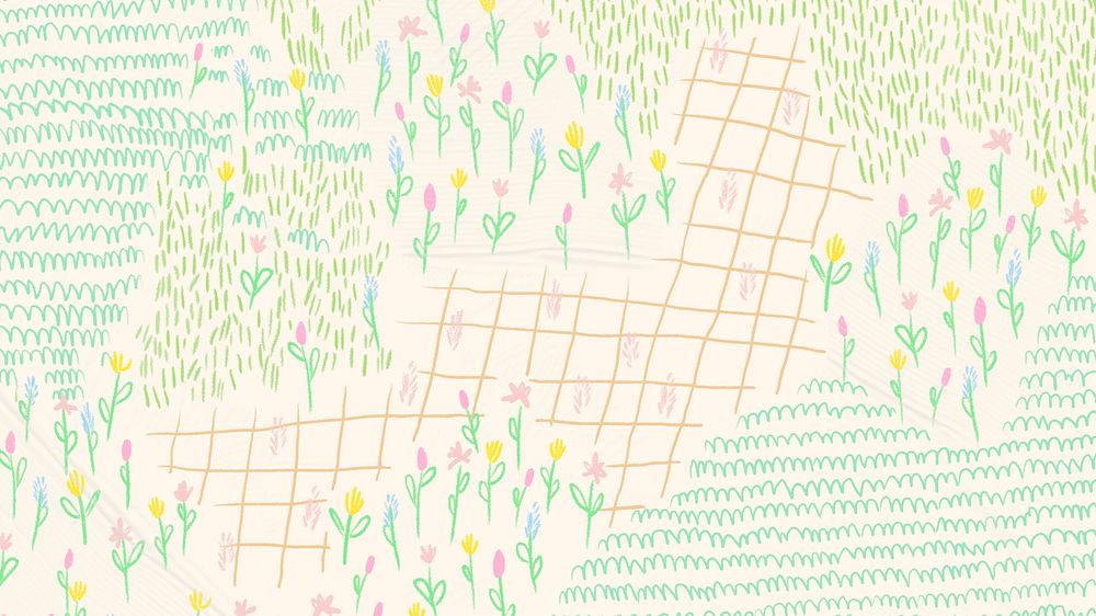 Summer flower field vector background monoline sketch desktop screen background