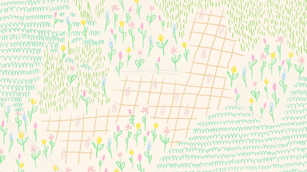 Summer flower field background monoline sketch desktop screen background