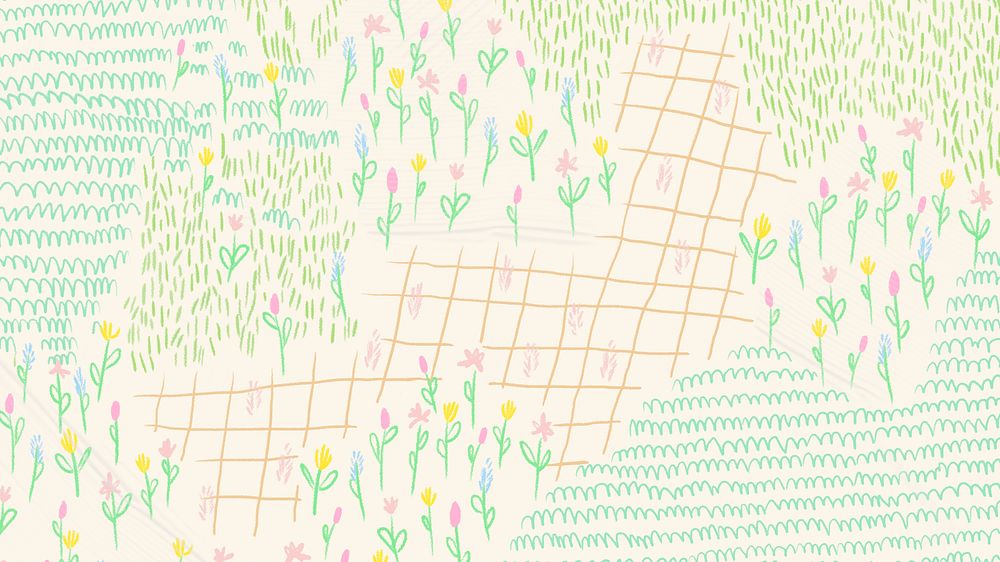Summer flower field psd background monoline sketch desktop screen background