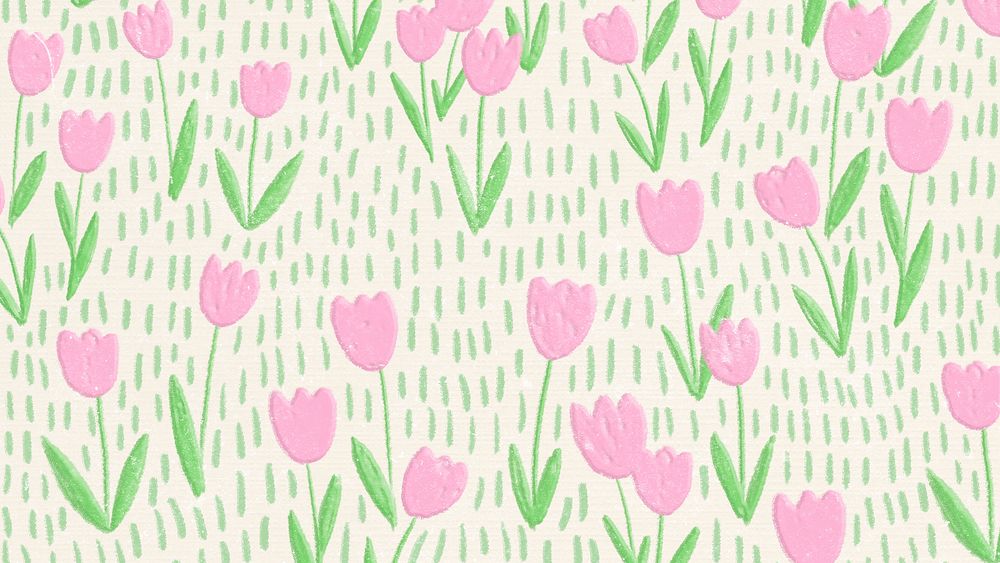 Pink tulip field vector background line art desktop screen background