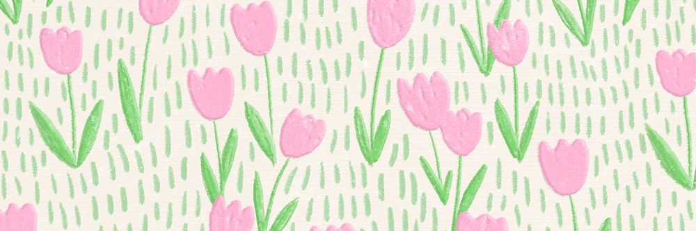 Pink tulip field background line art email header