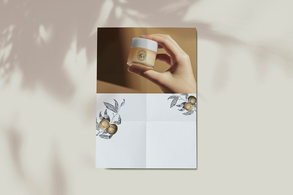 Unfolded organic skin care poster with design space cosmetic brand ad