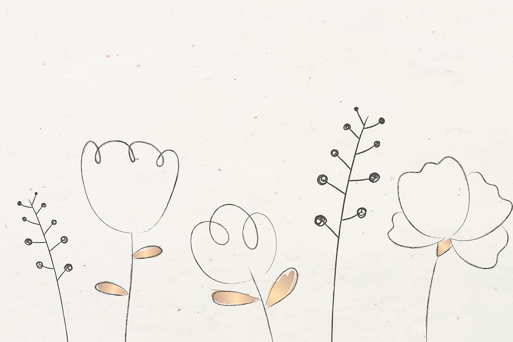 Doodle flower and plant with beige background