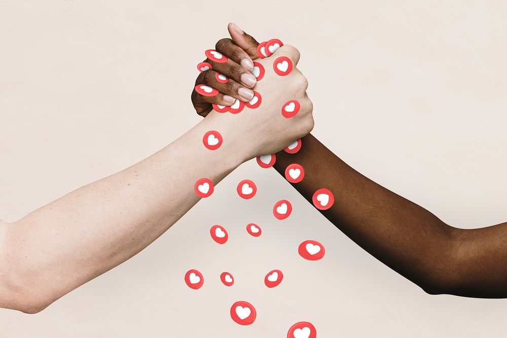 Diverse hands united  for social media campaign